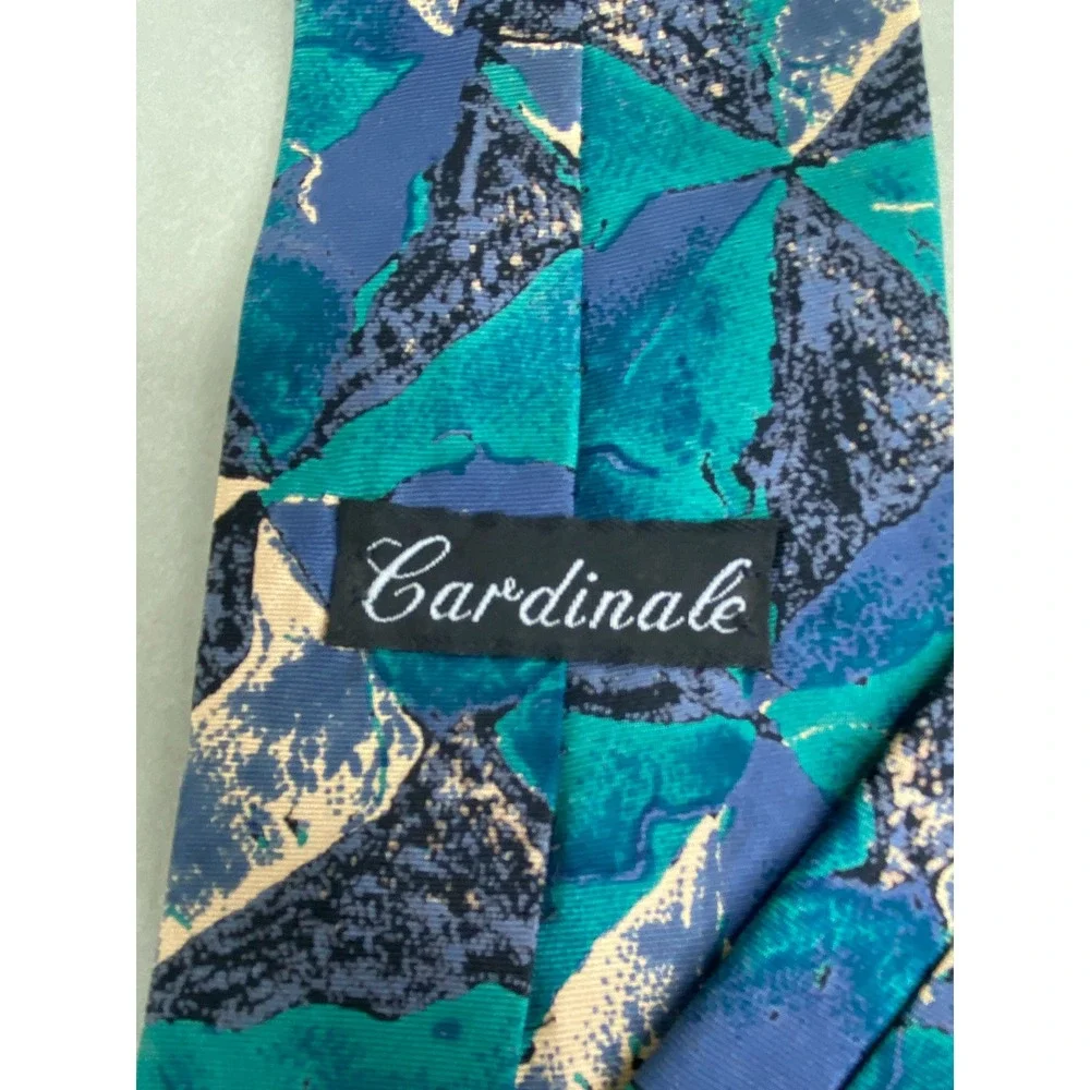 VTG Cardinale Mens Tie Blue Teal Abstract Artsy‎ Geometric Silk Formal 57x4